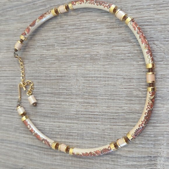 Vintage Japan Hand Painted  Porcelain Beaded Choker Necklace - Picture 6 of 12